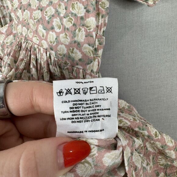 Faithfull The Brand Women Dress 4 Pink Margot Tie-Front Cutout Crepe Cottagecore - Picture 13 of 13